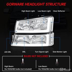 img 3 attached to 🚘 GORWARE Headlights for Silverado 2003-2007, Avalanche 2003-2006 | LED DRL Headlamp Bumper Lamp Assembly with Chrome Housing Clear Lens and Reflectors