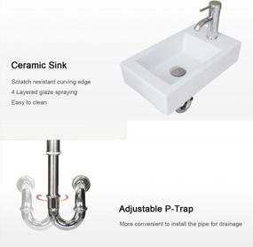 img 3 attached to White Ceramic Wall Mount Rectangle Sink With Chrome Faucet And Pop Up Drain P Trap (T02), 18-3/8" X 1.5 GPM, Eclife Bathroom