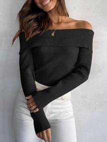 img 2 attached to Prinbara Women'S Off Shoulder Ribbed Knit Crop Wrap Casual Long Sleeve Solid Sweater Pullover Top