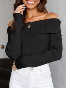 img 1 attached to Prinbara Women'S Off Shoulder Ribbed Knit Crop Wrap Casual Long Sleeve Solid Sweater Pullover Top