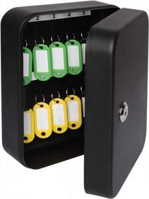 img 4 attached to Small Adjustable Wall Mount Key Lock Cabinet - 20 Hook Security Metal Key Box, 7 4/5" X 6 1/5" X 2 4/5", Black