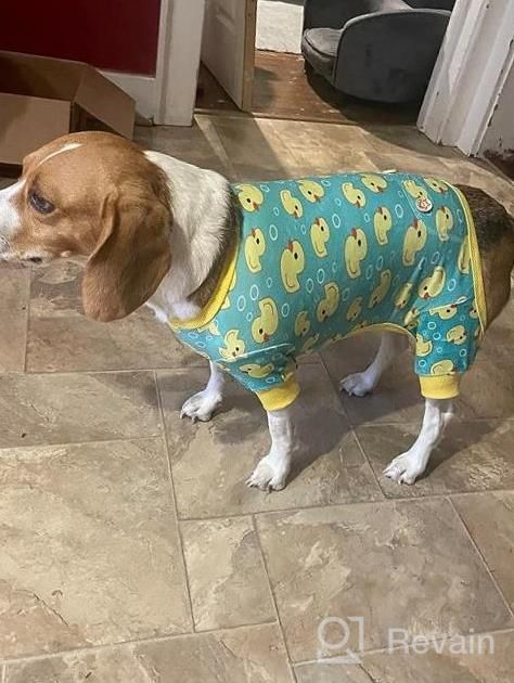 img 1 attached to Stretchable Yellow Duck Dog And Cat Pajamas For Small Dogs - Soft Material Dog Apparel For Comfy Sleepwear review by Thomas Landis