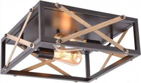 img 4 attached to 14.6" Flush Mount Ceiling Light - Brown Finish Farmhouse Fixture For Hallway, Kitchen, Bedroom & Bathroom AL8061-S2 By Alice House