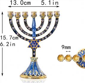 img 3 attached to Crystal Rhinestone Bejeweled 7-Branch Menorah Candle Holder With Hand-Painted Star Of David Enamel Candlesticks