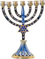 crystal rhinestone bejeweled 7-branch menorah candle holder with hand-painted star of david enamel candlesticks logo
