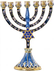 img 4 attached to Crystal Rhinestone Bejeweled 7-Branch Menorah Candle Holder With Hand-Painted Star Of David Enamel Candlesticks