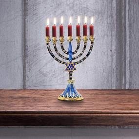 img 1 attached to Crystal Rhinestone Bejeweled 7-Branch Menorah Candle Holder With Hand-Painted Star Of David Enamel Candlesticks