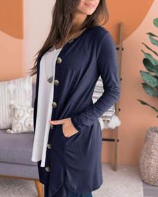 img 3 attached to YOBECHO Womens Long Sleeve Button Down Solid Color Knit Cardigans With Two Pockets