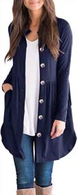 img 4 attached to YOBECHO Womens Long Sleeve Button Down Solid Color Knit Cardigans With Two Pockets
