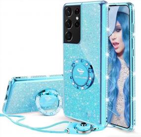 img 4 attached to OCYCLONE Glitter Cute Phone Case For Samsung Galaxy S21 Ultra 6.8" 2021 Released - Blue With Bling Diamond Rhinestone Bumper Protection