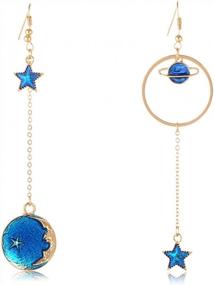 img 4 attached to Long Pendant Dangle Earrings Featuring Enamel Moon, Star, Earth, And Planet Design - Ideal Jewelry For Women And Girls By SUNSCSC