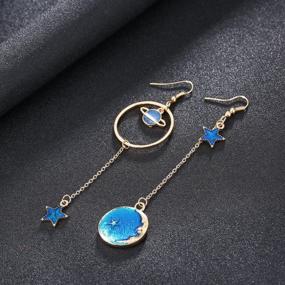 img 2 attached to Long Pendant Dangle Earrings Featuring Enamel Moon, Star, Earth, And Planet Design - Ideal Jewelry For Women And Girls By SUNSCSC