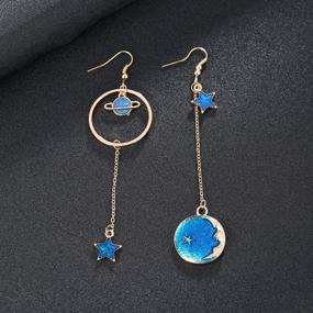 img 3 attached to Long Pendant Dangle Earrings Featuring Enamel Moon, Star, Earth, And Planet Design - Ideal Jewelry For Women And Girls By SUNSCSC