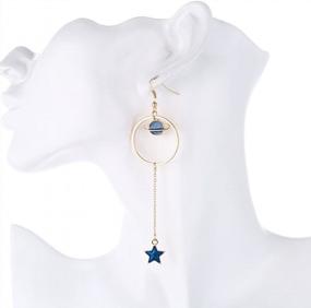 img 1 attached to Long Pendant Dangle Earrings Featuring Enamel Moon, Star, Earth, And Planet Design - Ideal Jewelry For Women And Girls By SUNSCSC