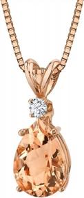 img 4 attached to 14K Rose Gold Teardrop Morganite Pendant With Diamond Accents, 10X7Mm Pear Shape, 1.80 Carat Total Weight