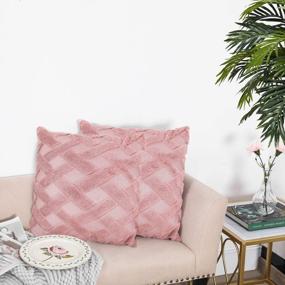 img 3 attached to Набор из 2 плюшевых коротких шерстяных бархатных наволочек в стиле бохо - мягкие декоративные квадратные наволочки для дивана, дивана, спальни - роскошный розовый цвет, 18X18 дюймов