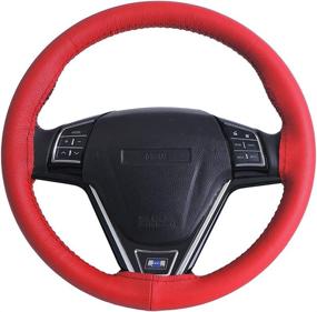 img 3 attached to 🚗 Enhance Your Car's Interior with a 15" Universal Red Genuine Leather Steering Wheel Cover - Perfect for Women! Make Your Car Shine!