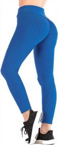 img 4 attached to SAYFUT Women'S High Waist Ruched Yoga Pants Workout Running Stretchy Leggings Blue