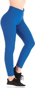 img 2 attached to SAYFUT Women'S High Waist Ruched Yoga Pants Workout Running Stretchy Leggings Blue