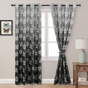 img 4 attached to DWCN Grey Ombre Floral Print Living Room Curtains - Thermal Insulated, Energy Saving Window Panels Grommet Top Set Of 2 (52X96 Inches)