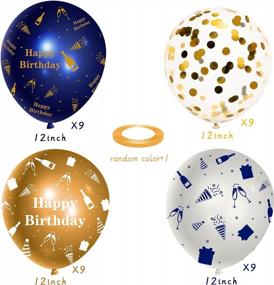 img 3 attached to WATINC 36Pcs Navy Blue And Gold Happy Birthday Balloons, Sequin Confetti Latex Balloon Party Decor Photo Booth Prop Background Decoration For Kids Boy Girls Classroom Home Wall Baby Shower (12 Inch)
