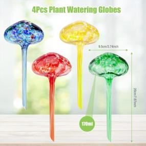 img 2 attached to 170Ml Self Watering Bulbs For Plants, JIELISI 4Pcs Decorative Water Globes With Pattern, Colorful Hand-Blown Glass Watering For Indoor Outdoor Garden Potted Plant (3.74 X 7.87In) (Mushroom Shape)