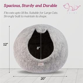 img 2 attached to 🌿 Eco-Friendly CHIBY Cat Cave Bed (Large) - Hand Felted from 100% Natural New Zealand Wool - Perfect Indoor Cat House - Grey Solid