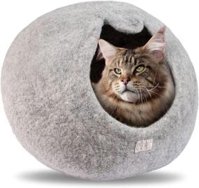 img 4 attached to 🌿 Eco-Friendly CHIBY Cat Cave Bed (Large) - Hand Felted from 100% Natural New Zealand Wool - Perfect Indoor Cat House - Grey Solid