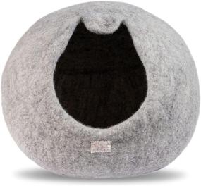 img 3 attached to 🌿 Eco-Friendly CHIBY Cat Cave Bed (Large) - Hand Felted from 100% Natural New Zealand Wool - Perfect Indoor Cat House - Grey Solid