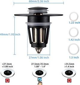 img 3 attached to Brass Pop Up Drain Stopper Anti Clogging 1.08" - 1.4", Bathroom Kitchen Vessel Sink Spring Bounce Core Push Type Drain Filter With Basket, Bathroom Drain Stopper Plug Strainer (Black)
