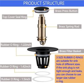 img 1 attached to Brass Pop Up Drain Stopper Anti Clogging 1.08" - 1.4", Bathroom Kitchen Vessel Sink Spring Bounce Core Push Type Drain Filter With Basket, Bathroom Drain Stopper Plug Strainer (Black)