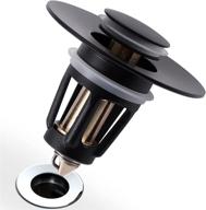 brass pop up drain stopper anti clogging 1.08" - 1.4", bathroom kitchen vessel sink spring bounce core push type drain filter with basket, bathroom drain stopper plug strainer (black) logo