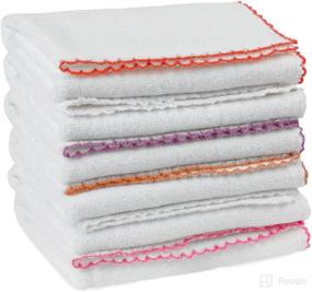 img 4 attached to 🧼 Turkish Cotton Baby Washcloths - White Handkerchief Towel Set (Pack of 6) | Super Absorbent 11'' x 11'' | Versatile for Face, Body, Bath, Kitchen | Square2