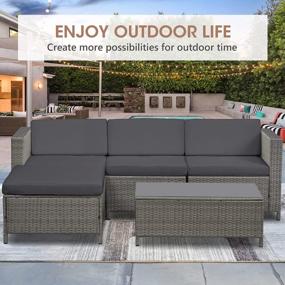 img 2 attached to Green4Ever 5 Piece Patio Furniture Sets, All-Weather Outdoor Couch Patio Furniture Sectional Gray PE Wicker Rattan Outside Sofa Set With Glass Table And Dark Gray Removable Cushions