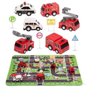 img 4 attached to Kilpkonn Fire Truck Toys with Play Mat - Complete Fire Vehicles Set for Endless Rescue Adventures