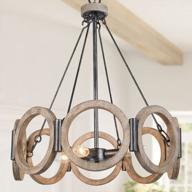 rustic wood farmhouse chandelier for living and dining room, 19.5 inch diameter light fixture by laluz logo