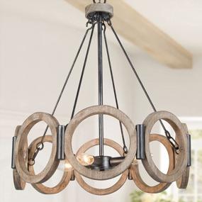 img 2 attached to Rustic Wood Farmhouse Chandelier For Living And Dining Room, 19.5 Inch Diameter Light Fixture By LALUZ