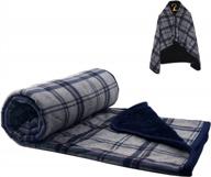 forestfish fleece wearable blanket, plaid lap blanket comfy poncho throw with buttons for bed sofa office, navy-gray logo