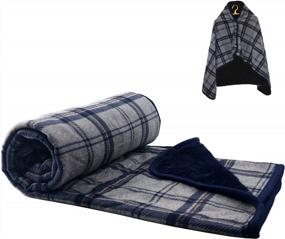 img 4 attached to Forestfish Fleece Wearable Blanket, Plaid Lap Blanket Comfy Poncho Throw With Buttons For Bed Sofa Office, Navy-Gray