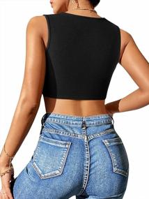 img 3 attached to Women Rhinestone Fringe Crop Top Sparkly Tassel Square Neck Ribbed Cute Cropped Tank Tops