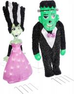 light up the night with productworks spooky town 28-inch monster & bride outdoor display! logo