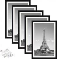 stylish and versatile: upsimples 11x17 picture frame set of 5 for walls - display 9x15 or 11x17 photos with or without mat - gallery-quality black frames логотип
