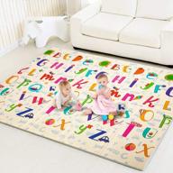 extra large baby play mat - folding foam waterproof, non-toxic & reversible for infants & toddlers (beige 0.6in) логотип