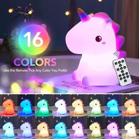 img 3 attached to 🦄 PIKOY Squishy Unicorn Night Light for Kids - 16 Color Bedroom Night Lights, 10 White Noise Sound Machine, Remote + AUTO Timer, Rechargeable Cute Night Light Lamp