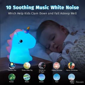 img 2 attached to 🦄 PIKOY Squishy Unicorn Night Light for Kids - 16 Color Bedroom Night Lights, 10 White Noise Sound Machine, Remote + AUTO Timer, Rechargeable Cute Night Light Lamp