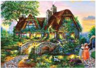 whimsical country cottage scene 1000-piece jigsaw puzzle for adults - challenging game with oil painting art decor logo