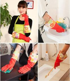 img 3 attached to Large 2 Pairs Red + Blue Thickening PU Kitchen Dishwashing Latex Glove Rubber Cleaning Gloves With Lining Household