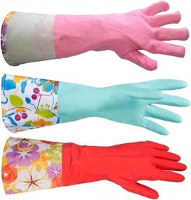 img 1 attached to Large 2 Pairs Red + Blue Thickening PU Kitchen Dishwashing Latex Glove Rubber Cleaning Gloves With Lining Household