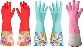 img 4 attached to Large 2 Pairs Red + Blue Thickening PU Kitchen Dishwashing Latex Glove Rubber Cleaning Gloves With Lining Household
