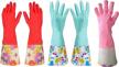 large 2 pairs red + blue thickening pu kitchen dishwashing latex glove rubber cleaning gloves with lining household logo